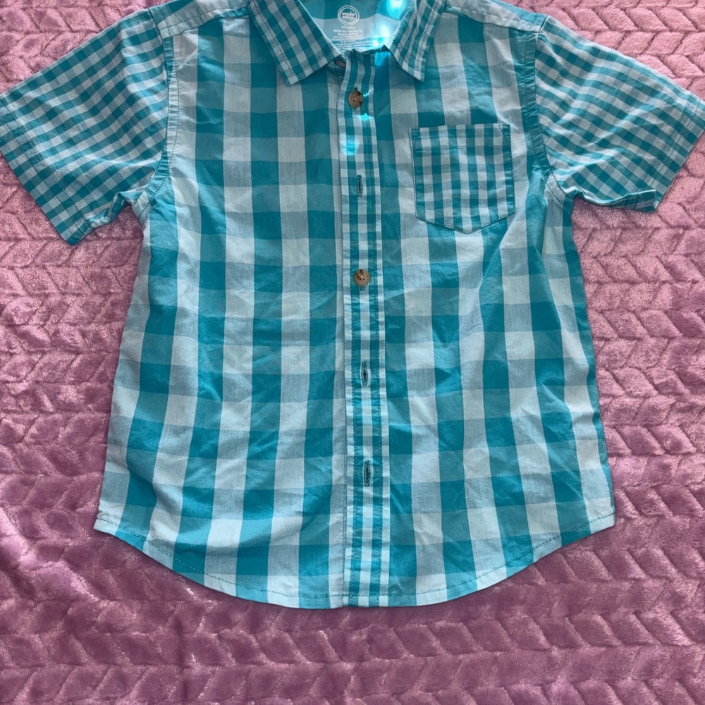 Wonder Nation Teal Checkered Button Down Shirt